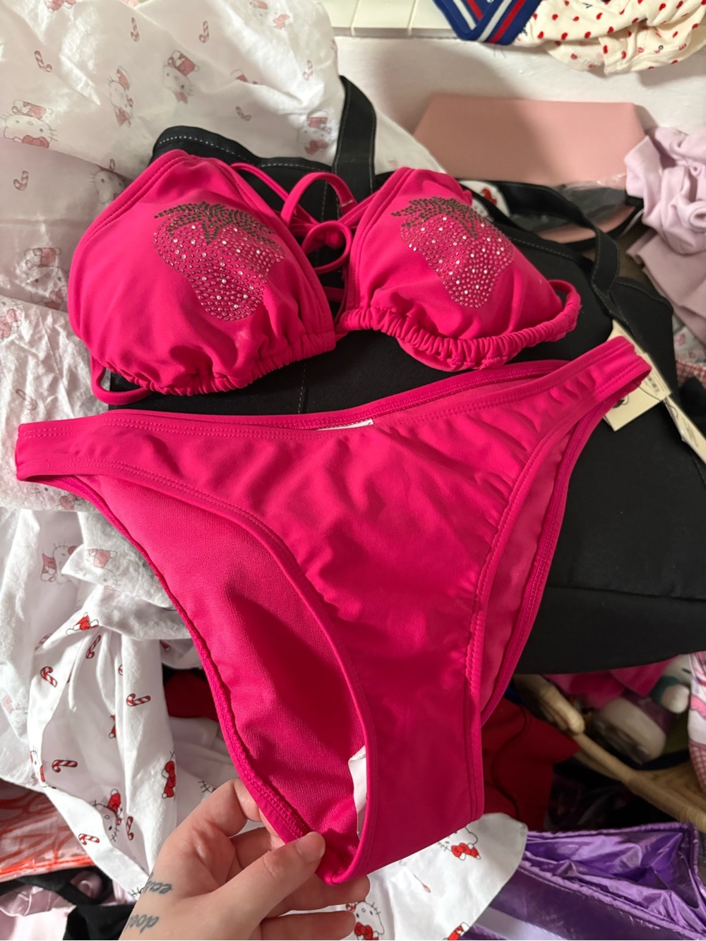 No Boundaries Hot Pink Rhinestone Strawberry Bikini